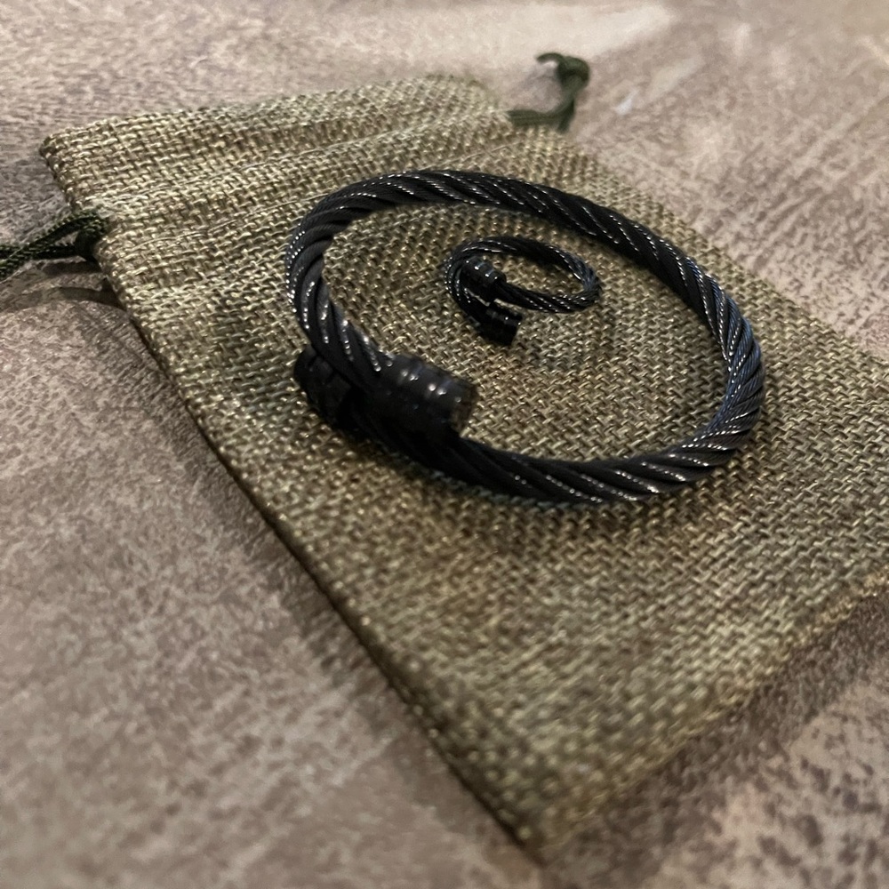 Black Cable Wire Bangle & Ring - image 4